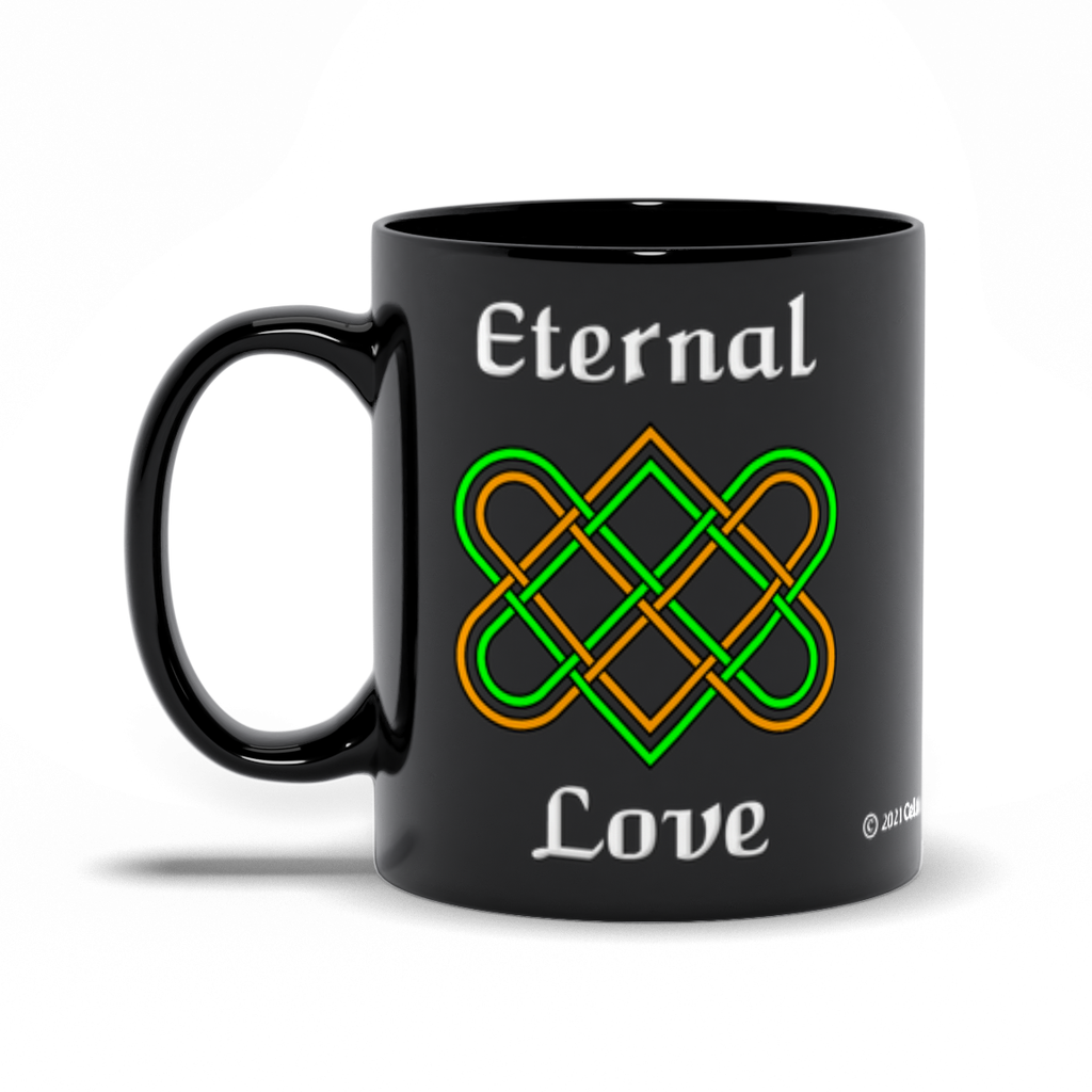 Eternal Love Celtic Heart Knot 11 oz. black coffee mug left side